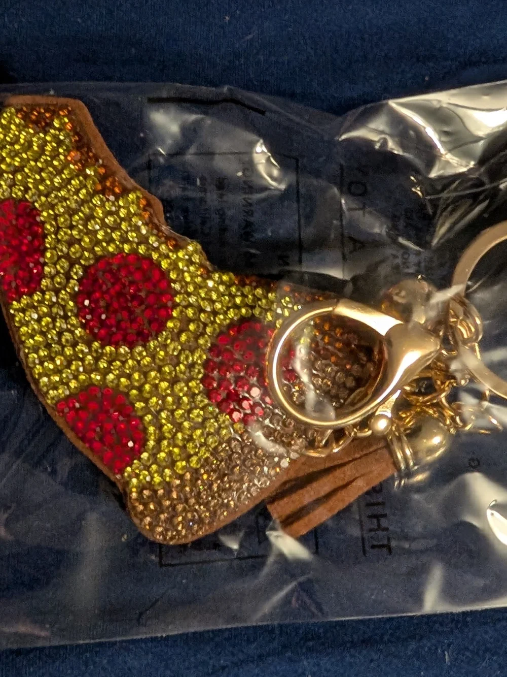 Crystal Pizza Slice Keychain Charm - Gold Hardware